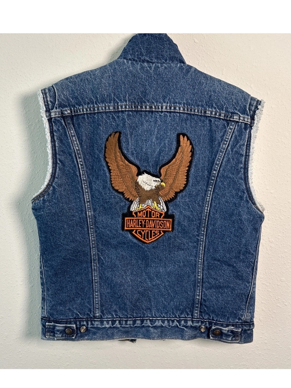 Vintage 80’s Levi’s Denim Sherpa Lined Vest Harley-Davidson Made In USA Size Med